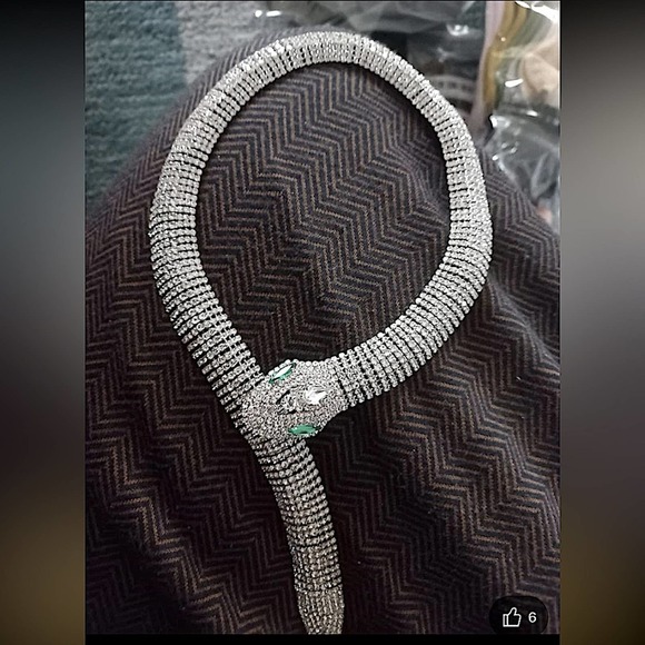 Silver Snake Crystal Choker Rhinestone Necklace - Picture 8 of 9